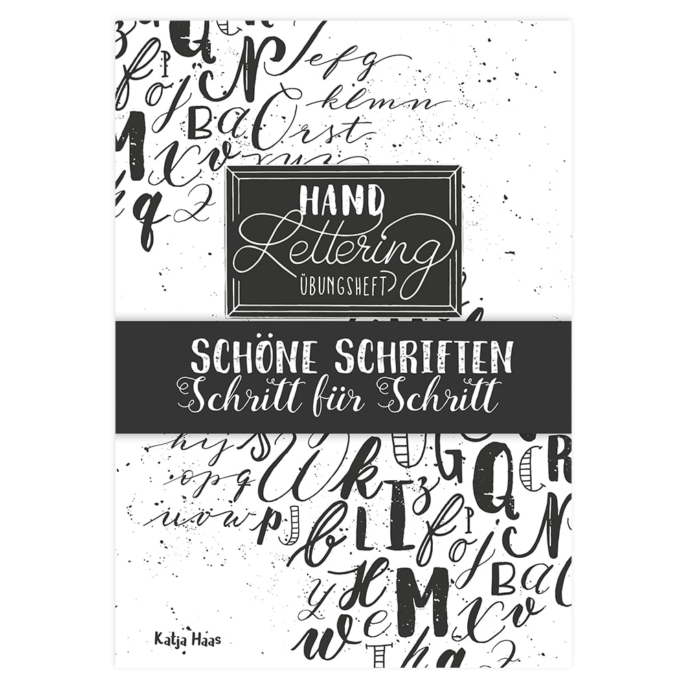 Cover eines Buches zum Thema Handlettering mit dekorativen Schriften und Buchstaben in Schwarz und Weiß.