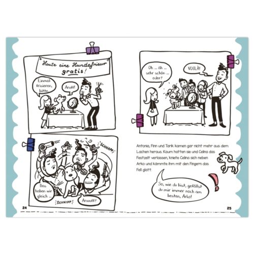 Cartoon eines Backwettbewerbs mit einer lustigen Kuchenverkostungsszene und lustigen Dialogen in Sprechblasen.