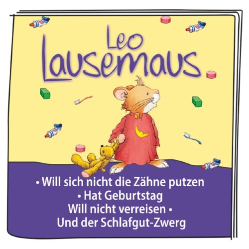 Kinderbuchcover mit einer Maus, die einen Teddybär hält, mit deutschem Text darunter.